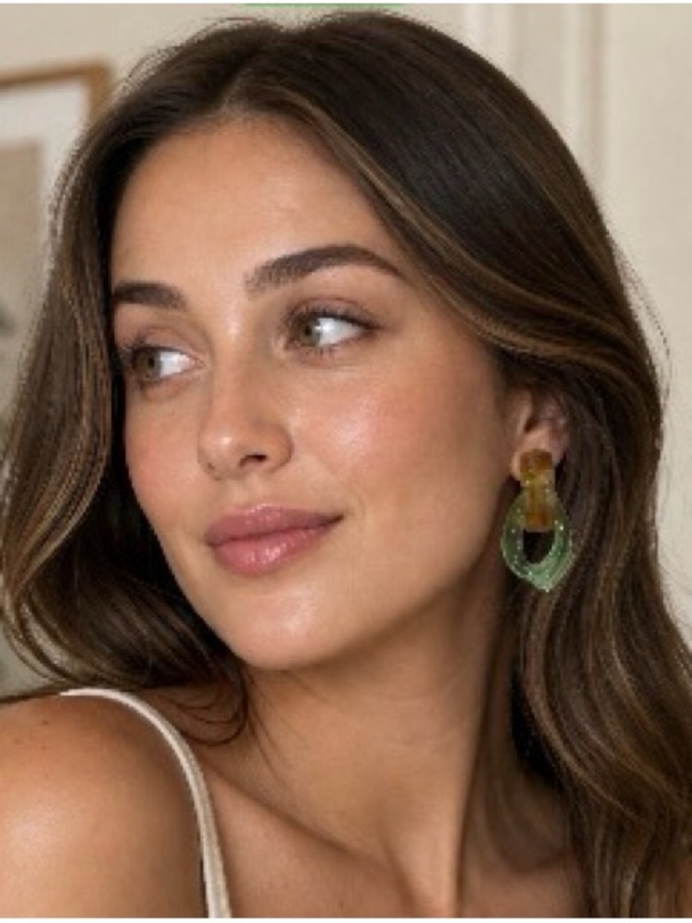 Green and Amber Resin Hoop Drop Earrings